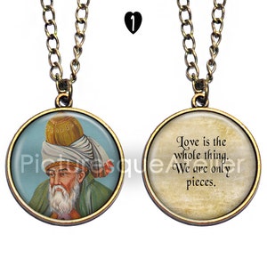 RUMI QUOTES Double Sided Necklace, Jalāl ad-Dīn Muhammad Rūmī, Persian, Quote, Sufi Mystic, Poet, Scholar, Theologian, Inspiration