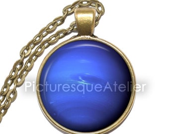 NEPTUNUS ketting/sleutelhanger, planeet, Melkweg, zonnestelsel, ruimte, heelal, kunst hanger ketting, glazen hanger, handgemaakte sieraden