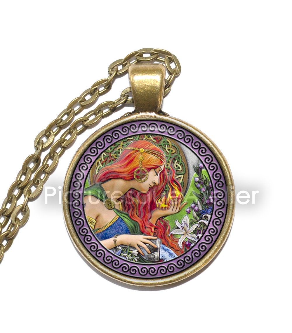BRIGID Necklace, Celtic, Goddess of Healers, Goddess of Childbirth, Goddess of Fire and Hearth, Patron of Warfare, Glass Pendant