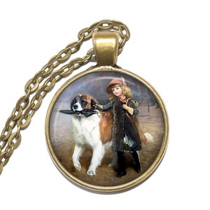 Collana OFF TO SCHOOL, Charles Burton Barber, Pittore di animali, Britannico, Collana con ciondolo artistico, Ciondolo in vetro