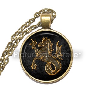 HIPPOCAMPUS SYMBOL Halsband, Kraft, Mod, Hjälpsamhet, Hopp, Styrka, Smidighet, Symbolik, Mytologi, Glashänge
