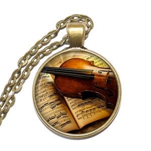 Naszyjnik SKRZYPCE, Vintage, Skrzypce, Instrument strunowy, Chordophone, Muzyka, Naszyjnik z wisiorkiem artystycznym, Wisiorek szklany, Biżuteria ręcznie robiona