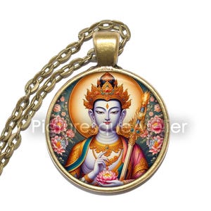 MANJUSHRI Necklace/Keyring, Deity, Bodhisattva of Wisdom, Gentle Glory, Sword of Insight, Wisdom & Clarity, Buddhism, Glass Pendant