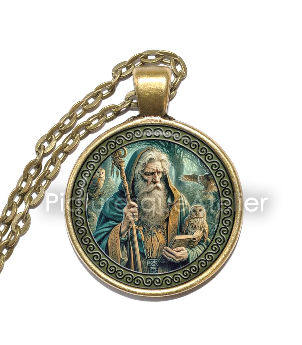 MERLIN Necklace/Keyring, Wizard, Prophet, Bard, Sorcerer, Adviser, Druid, God of Prophecy, God of Poetry, Celtic, Mythology, Glass pendant