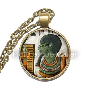 PTAH Necklace, God of Creation, Patron of Craftsmen, Inventor of Masonry, Egyptian, Ancient, Art Pendant Necklace, Glass Pendant