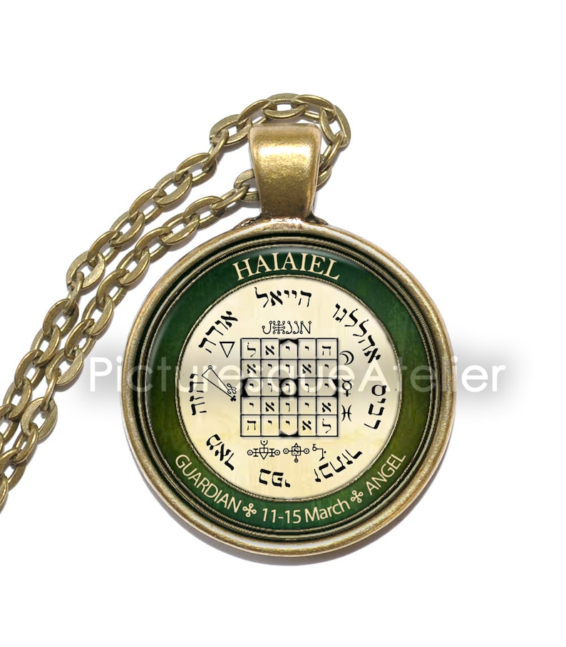 Collier PENTACLE ANGEL HAIAIEL, Ange gardien, Talisman, Protection, Symbole, Collier pendentif art, Pendentif en verre, Bijoux faits main image 1
