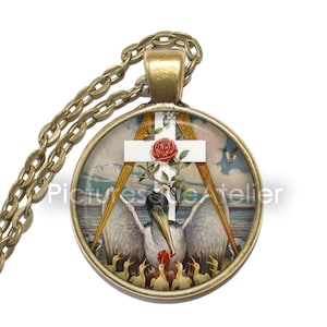 ROSICRUCIAN PELICAN Necklace, Alchemy, Symbol, Rosicrucian order, Spiritual, Esoteric, Art Pendant Necklace, Glass Pendant