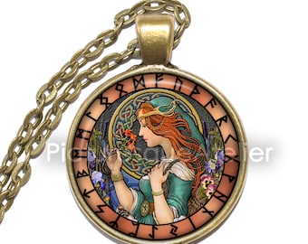 EIR Necklace/Keyring, Goddess of Healing, Protection, Mercy, Help, Asatru, Vikings, Valkyrie, Old Norse, Mythology, Glass Pendant