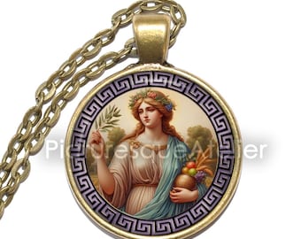 EIRENE Necklace/Keyring, Goddess of Peace, Greek, Mythology, Horae, Goddesses of the Seasons, Glass Pendant
