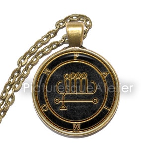 Collier/porte-clés PAIMON, sceau d&#39;invocation, démon, roi de la sagesse cachée, maître de cérémonies infernales, pendentif en verre