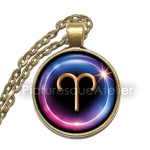 ARIES ZODIAC SIGN Necklace, Zodiac, First Sign, Fire, Astrology, Art Pendant Necklace, Glass Pendant