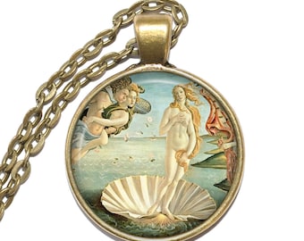 Collar/Llavero "El nacimiento de Venus", Sandro Botticelli, pintor del Renacimiento temprano, italiano, colgante de cristal, joyería hecha a mano.