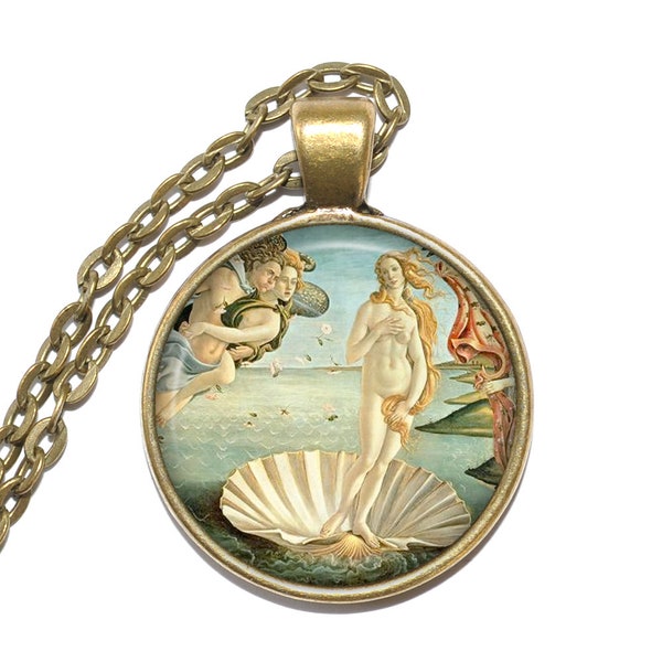 Collier NAISSANCE DE VENUS, Sandro Botticelli, Peintre, Début de la Renaissance, Italien, Pendentif en verre, Bijoux faits main