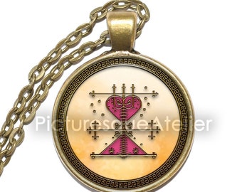 MAMAN BRIGITTE Necklace, Voodoo, Veve, Loa, Vodun, Death, Art Pendant Necklace, Glass Pendant