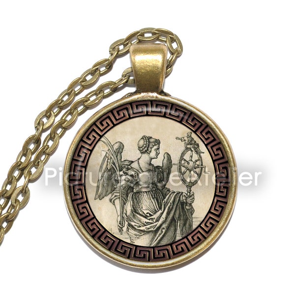 FORTUNA Necklace, Goddess of Fortune, Goddess of Luck, Goddess of Chance, Goddess, Roman, Mythology, Glass Pendant