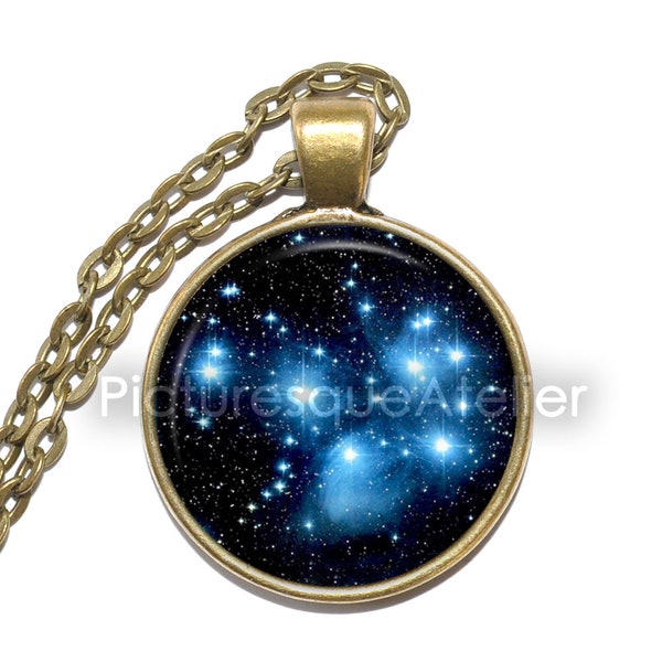 PLEIADES Necklace, Cluster of Stars, Asterism, The Seven Sisters, Taurus Constellation, Space, Universe, Art Pendant Necklace, Glass Pendant