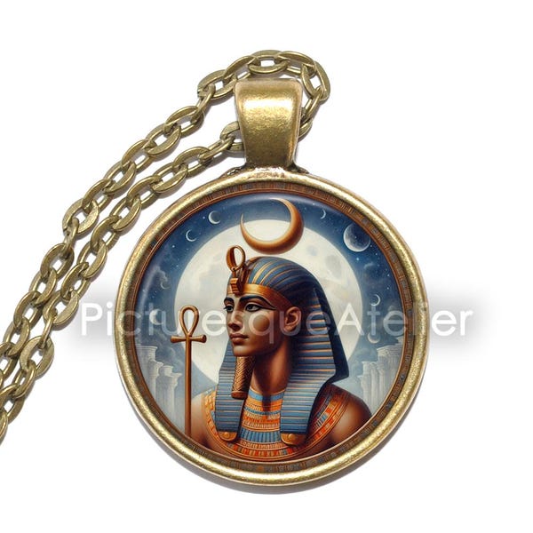 Collana/Portachiavi KHONSU, Dio della Luna, Dio del Tempo, Viaggiatore, Abbracciatore, Esploratore, Difensore, Guaritore, Egiziano, Antico, Ciondolo in Vetro