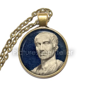 JULIUS CAESAR Necklace, Roman, General, Statesman, Dictator, First Triumvirate, Art Pendant Necklace, Glass Pendant