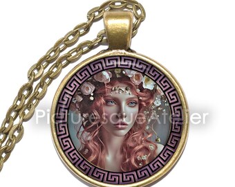 PERSEPHONE Necklace, Goddess of Spring, Queen of the Underworld, Greek, Wife of Hades, Growth, Fertility, Love, Glass Pendant, Keyring