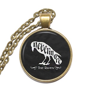 NEVERMORE Necklace, The Raven, Edgar Allan Poe, Writer, Poet, Art Pendant Necklace, Inspirational Necklace, Glass Pendant, Handmade Jewelry