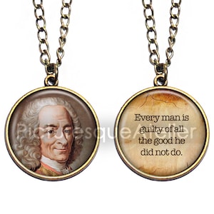 VOLTAIRE Double Sided Necklace, Quote, François-Marie Arouet, Writer, Historian, Philosopher, French, Enlightenment writer, Inspiration