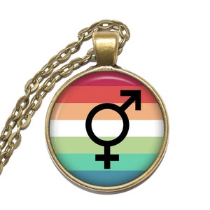BIGENDER Necklace, Pride, Symbol, Flag, LGBT, Nickel free, Art Pendant Necklace, Glass Pendant, Handmade Jewelry