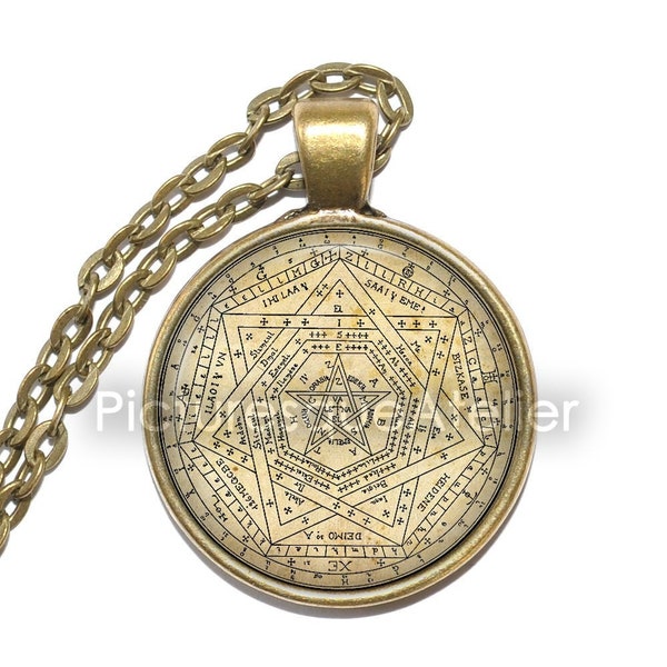 SCEAU DE DIEU Collier/Porte-clés, Symbole, Sigillum Dei, signum dei vivi, Sigillum Dei Aemeth, Magique, Diagramme, Amulette, Pendentif d'art, Fait main