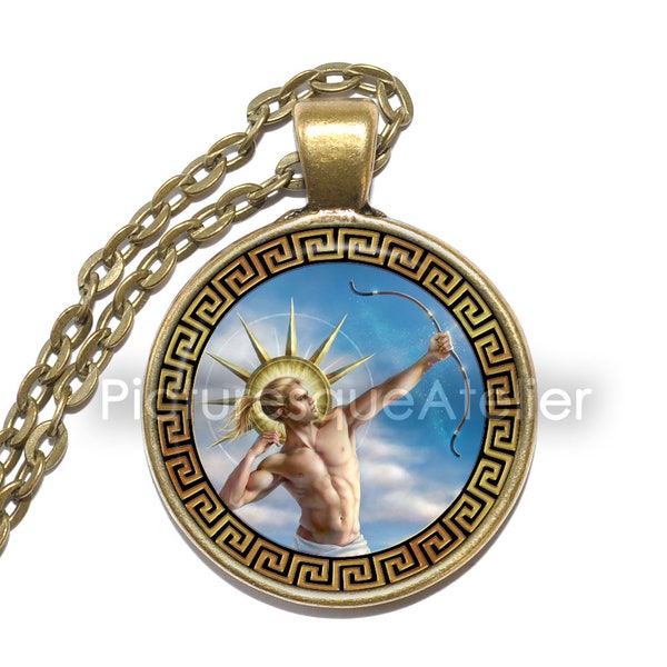 APOLLO Necklace, God of the Sun, God of Archery, God of Healing, God of Prophecy, God of Truth, Greek, Mythology, Glass pendant