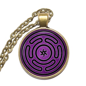 HECATE'S WHEEL Necklace, Triple Goddess, Wicca, Symbol, Moon Goddess, Neopagan, Symbol, Art Pendant Necklace, Glass Pendant