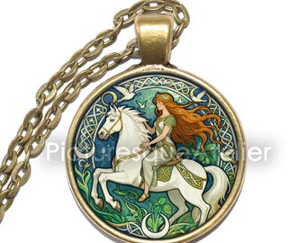 RHIANNON Necklace/Keyring, Celtic Goddess Pendant, Mythology Jewelry, Horse Goddess Art Necklace, Celtic Myth Gift