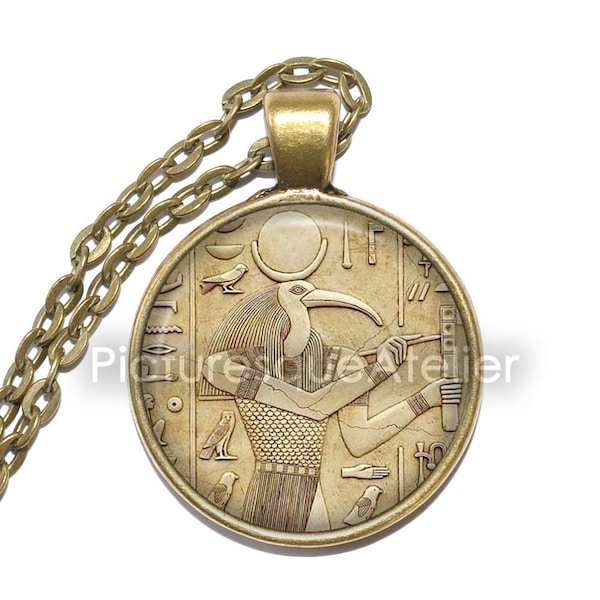Collana/Portachiavi THOTH, Dio del Giudizio, Dio della Luna, Dio dell'Apprendimento, Dio della Scrittura, Egiziano, Antico, Ciondolo d'Arte, Ciondolo in Vetro