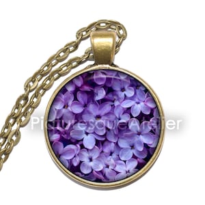 LILAC FLOWER Necklace, Flower Necklace, Lilac, Syringa vulgaris, Purple, Violet, Art Pendant Necklace, Glass Pendant, Handmade Jewelry