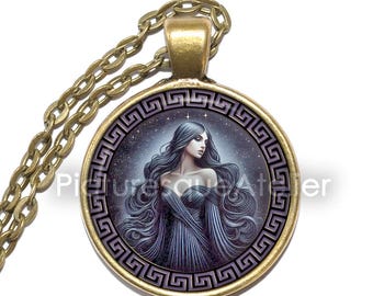 NYX Necklace/Keyring, Goddess of the Night, Goddess of Shadows, Born from Chaos, Greek, Deity, Art Pendant Necklace, Glass Pendant