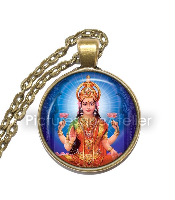 LAKSHMI Necklace Deity Hindu Goddess Hindu Necklace Religious Necklace Hinduism Art Pendant Necklace