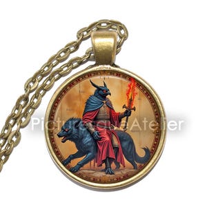 ANDRAS ネックレス/キーリング、太陽の悪魔貴族、悪魔侯爵、アルス・ゴエティア、ゴエティック・デーモン、ソロモンの小鍵、ガラスペンダント