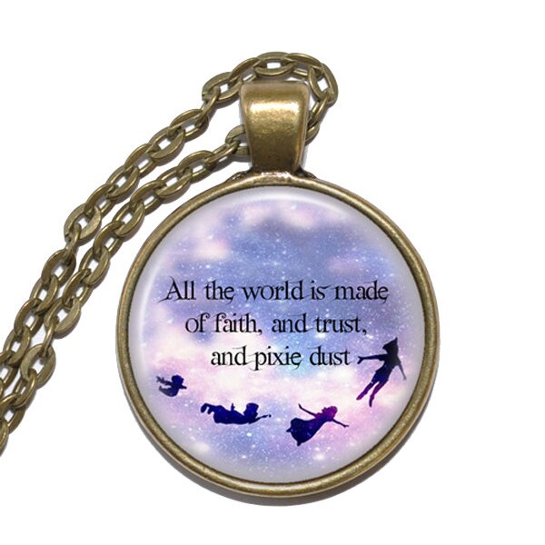 PETER PAN QUOTE Necklace, J. M. Barrie Quote, Art Pendant Necklace, Inspirational Necklace, Glass Pendant, Handmade Jewelry