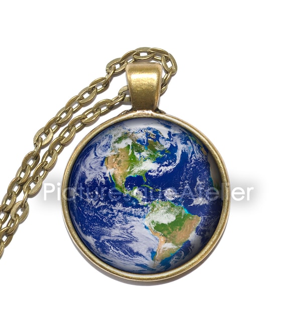 EARTH Necklace Planet Tellus Milky Way Solar System Space Universe Art Pendant Necklace Glass Pendant Handmade Jewelry