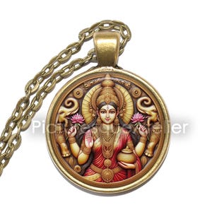 LAKSHMI Necklace/Keyring, Goddess of Wealth, Goddess of Prosperity, Goddess of Beauty, Hinduism, Abundance, Fortune, Harmony, Glass Pendant