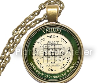 ANGEL VEHUEL PENTACLE ketting, beschermengel, talisman, bescherming, symbool, kunst hanger ketting, glazen hanger, handgemaakte sieraden