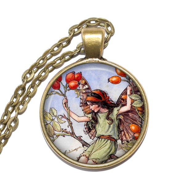 ROSE HIP Fairy Necklace, Whimsical, Colorful, Flower Fairy, Fantasy, Magic, Pixie, Art Pendant Necklace, Handmade Jewelry