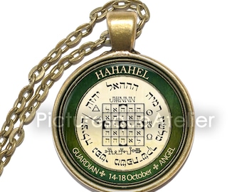 ANGEL HAHAHEL PENTACLE Necklace, Guardian angel, October 14 - 18, Talisman, Protection, Symbol, Art Pendant Necklace, Glass Pendant, Keyring