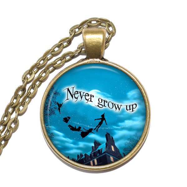 PETER PAN QUOTE Necklace, J. M. Barrie Quote, Art Pendant Necklace, Inspirational Necklace, Glass Pendant, Handmade Jewelry
