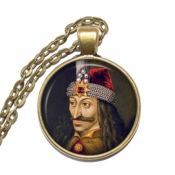 DRACULA Necklace, Vlad III, Transylvania, Vlad the Impaler, Vlad Tepes, Count, Vampire, Romania, Art Pendant Necklace, Glass Pendant