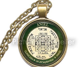 ANGEL ANIEL PENTACLE ketting, beschermengel, talisman, bescherming, symbool, kunst hanger ketting, glazen hanger, handgemaakte sieraden