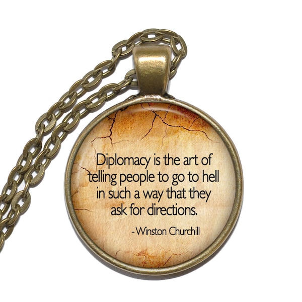 WINSTON CHURCHILL QUOTE Necklace, British, Prime Minister, Officer, British Army, Historian, Writer, Artist, Inspiration, Glass Pendant