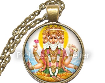 BRAHMA Necklace, Creator, Deity, Hindu God, Hindu Necklace, Religious Necklace, Hinduism, Art Pendant Necklace