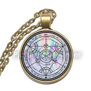 CIRCLE OF TRANSFORMATION Necklace, Alchemy, Talisman, Symbol, Natural Philosophy, Protoscience, Art Pendant Necklace, Glass Pendant