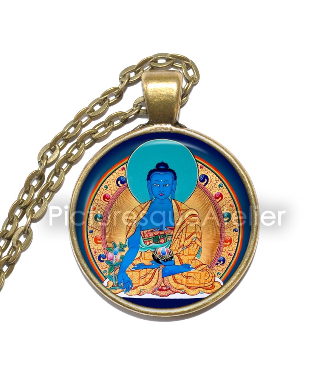 MEDICINE BUDDHA Necklace, Deity, Bhaiṣajyaguru, Medicine Master