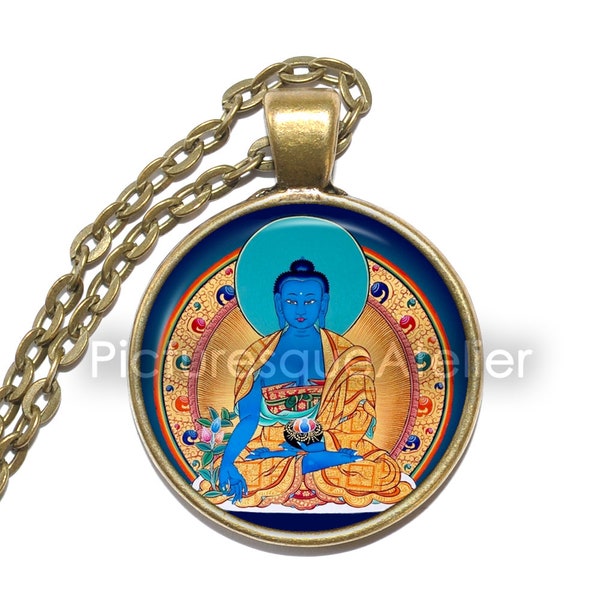 MEDICINE BUDDHA Necklace, Deity, Bhaiṣajyaguru, Medicine Master, Buddhist Necklace, Religious Necklace, Buddhism, Art Pendant Necklace