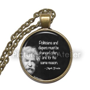 MARK TWAIN-CITATHALSBAND/NYCKELRING, amerikansk, författare, humorist, entreprenör, utgivare, föreläsare, inspiration, glashänge